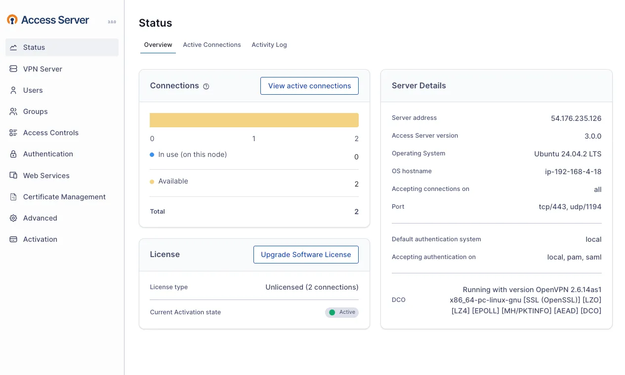 Login on OpenVPN Admin Web UI