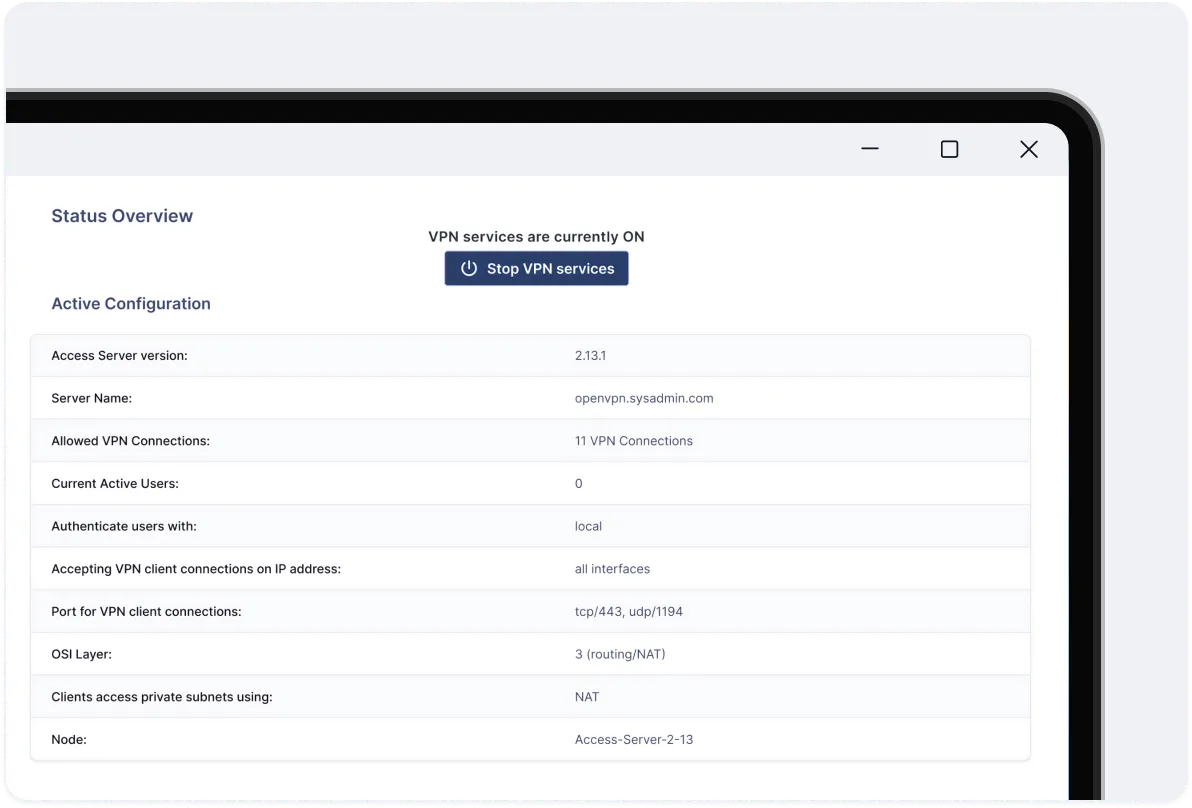 Access Server Dashboard